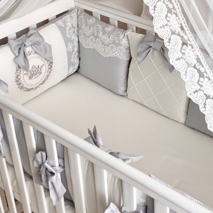Set lenjerie Patut Copii Bebe 8 piese Classic Gri (4)